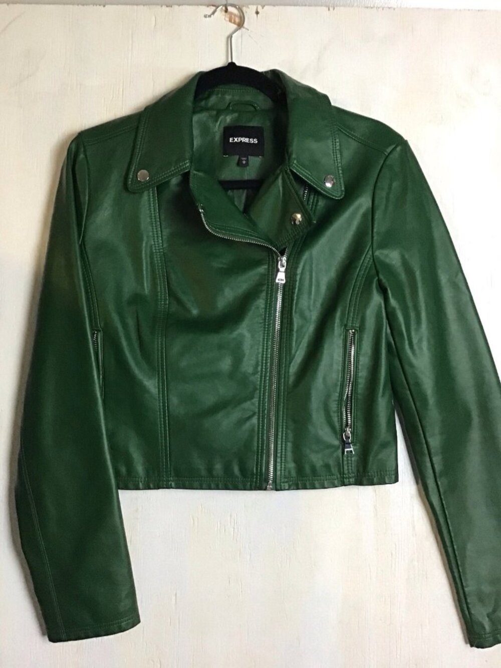 Express Faux Leather Blush Green Lined Biker Moto Size Medium Jacket
